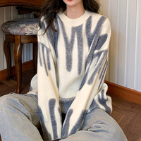 Drukuj sweter z dzianiny damskie eleganckie w zielone paski swetry oversize kobiety zimowe luźne długie swetry Streetwear Sueter Mujer 4